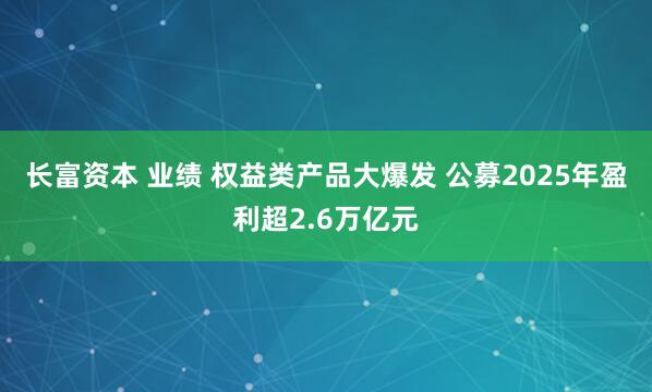 长富资本 业绩 权益类产品大爆发 公募2025年盈利超2.6万亿元